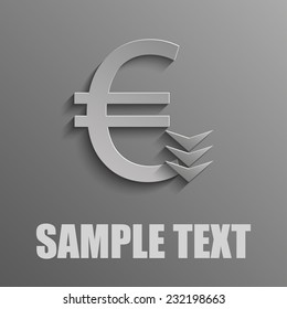 Euro with arrow down on a gray background