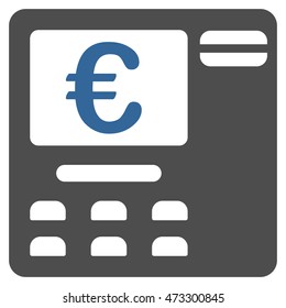 Euro Atm icon. Vector style is bicolor flat iconic symbol with rounded angles, cobalt and gray colors, white background.