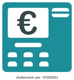 Euro Atm icon. Vector style is bicolor flat iconic symbol with rounded angles, soft blue colors, white background.