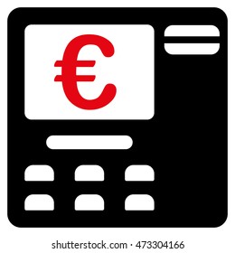 Euro Atm icon. Vector style is bicolor flat iconic symbol with rounded angles, intensive red and black colors, white background.