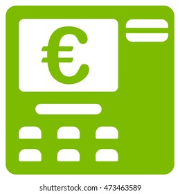 Euro Atm icon. Vector style is flat iconic symbol with rounded angles, eco green color, white background.