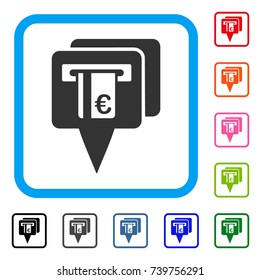 Euro ATM Pointers icon. Flat gray iconic symbol inside a light blue rounded rectangle. Black, gray, green, blue, red, orange color variants of Euro ATM Pointers vector.