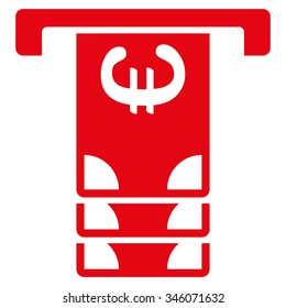 Euro Atm Withdraw vector icon. Style is flat symbol, red color, rounded angles, white background.