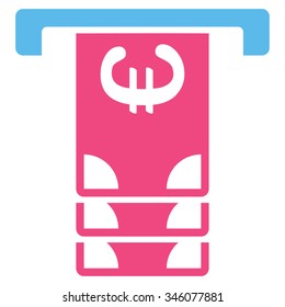 Euro Atm Withdraw vector icon. Style is bicolor flat symbol, pink and blue colors, rounded angles, white background.