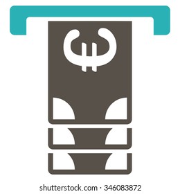 Euro Atm Withdraw vector icon. Style is bicolor flat symbol, grey and cyan colors, rounded angles, white background.