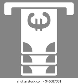 Euro Atm Withdraw vector icon. Style is flat symbol, white color, rounded angles, gray background.