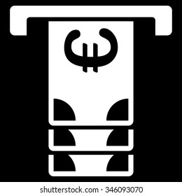 Euro Atm Withdraw vector icon. Style is flat symbol, white color, rounded angles, black background.