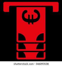Euro Atm Withdraw vector icon. Style is flat symbol, red color, rounded angles, black background.