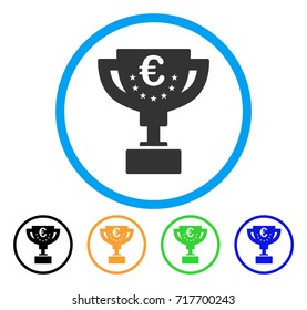 Euro Award Cup icon. Vector illustration style is a flat iconic euro award cup grey rounded symbol inside light blue circle with black, green, blue, yellow color versions.