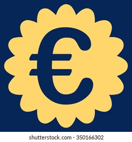 Euro Award Seal vector icon. Style is flat symbol, yellow color, rounded angles, blue background.