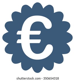 Euro Award Seal vector icon. Style is flat symbol, blue color, rounded angles, white background.