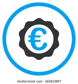 Euro Award Seal vector icon. Style is bicolor flat circled symbol, blue and gray colors, rounded angles, white background.