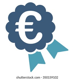 Euro Award vector icon. Style is bicolor flat symbol, cyan and blue colors, rounded angles, white background.