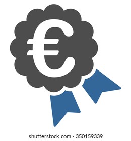 Euro Award vector icon. Style is bicolor flat symbol, cobalt and gray colors, rounded angles, white background.