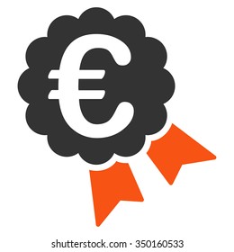 Euro Award vector icon. Style is bicolor flat symbol, orange and gray colors, rounded angles, white background.