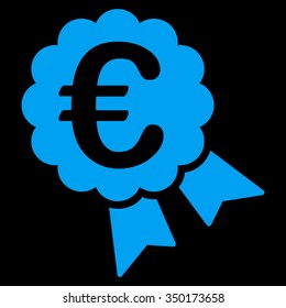 Euro Award vector icon. Style is flat symbol, blue color, rounded angles, black background.