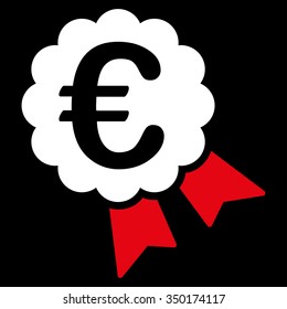 Euro Award vector icon. Style is bicolor flat symbol, red and white colors, rounded angles, black background.