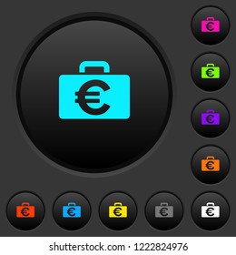 Euro bag dark push buttons with vivid color icons on dark grey background