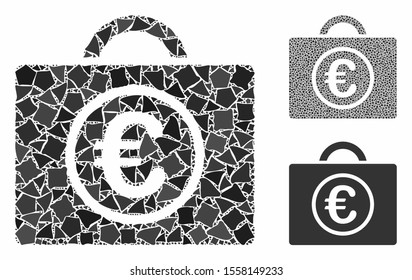 Euro baggage composition of abrupt elements in various sizes and color tinges, based on Euro baggage icon. Vector abrupt elements are composed into illustration.