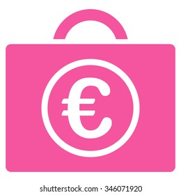 Euro Baggage vector icon. Style is flat symbol, pink color, rounded angles, white background.