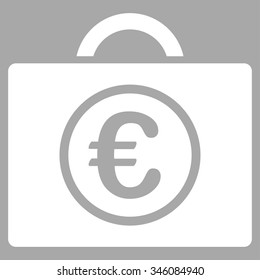 Euro Baggage vector icon. Style is flat symbol, white color, rounded angles, silver background.