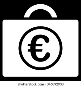 Euro Baggage vector icon. Style is flat symbol, white color, rounded angles, black background.