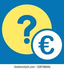 Euro Balance Query vector icon. Style is bicolor flat symbol, yellow and white colors, rounded angles, blue background.