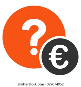 Euro Balance Query vector icon. Style is bicolor flat symbol, orange and gray colors, rounded angles, white background.