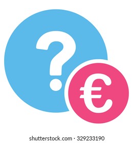 Euro Balance Query vector icon. Style is bicolor flat symbol, pink and blue colors, rounded angles, white background.