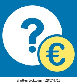 Euro Balance Query vector icon. Style is bicolor flat symbol, yellow and white colors, rounded angles, blue background.