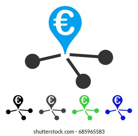 Euro Bank Branches flat vector pictogram. Colored euro bank branches gray, black, blue, green icon versions. Flat icon style for graphic design.