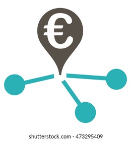 Euro Bank Branches icon. Vector style is bicolor flat iconic symbol, grey and cyan colors, white background.