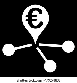 Euro Bank Branches icon. Vector style is flat iconic symbol, white color, black background.