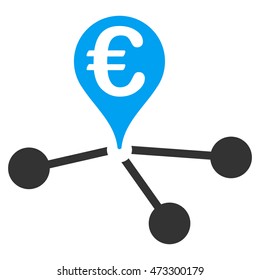 Euro Bank Branches icon. Vector style is bicolor flat iconic symbol, blue and gray colors, white background.