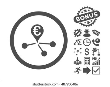 Euro Bank Branches pictograph with bonus clip art. Vector illustration style is flat iconic symbols, gray color, white background.