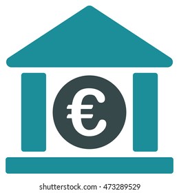 Euro Bank Building icon. Vector style is bicolor flat iconic symbol, soft blue colors, white background.
