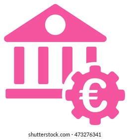 Euro Bank Building Options icon. Vector style is flat iconic symbol, pink color, white background.