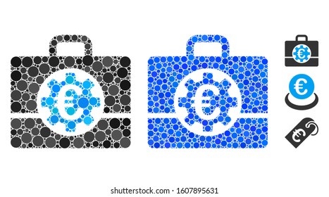Euro bank case composition of small circles in different sizes and color tints, based on Euro bank case icon. Vector small circles are united into blue illustration.