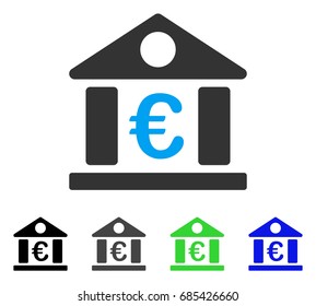 Euro Bank Museum flat vector illustration. Colored euro bank museum gray, black, blue, green pictogram variants. Flat icon style for application design.