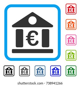 Euro Bank Museum icon. Flat grey pictogram symbol in a light blue rounded squared frame. Black, gray, green, blue, red, orange color additional versions of Euro Bank Museum vector.