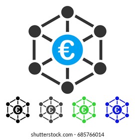 Euro Bank Network flat vector pictogram. Colored Euro bank network gray, black, blue, green pictogram variants. Flat icon style for graphic design.