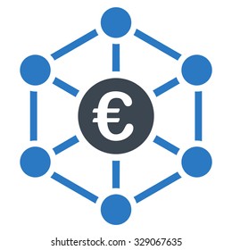 Euro Bank Network vector icon. Style is bicolor flat symbol, smooth blue colors, rounded angles, white background.