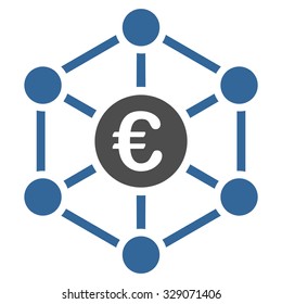 Euro Bank Network vector icon. Style is bicolor flat symbol, cobalt and gray colors, rounded angles, white background.