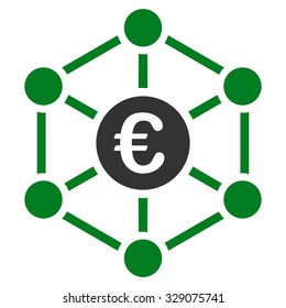 Euro Bank Network vector icon. Style is bicolor flat symbol, green and gray colors, rounded angles, white background.