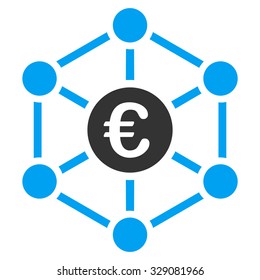 Euro Bank Network vector icon. Style is bicolor flat symbol, blue and gray colors, rounded angles, white background.