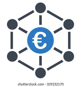 Euro Bank Network vector icon. Style is bicolor flat symbol, smooth blue colors, rounded angles, white background.