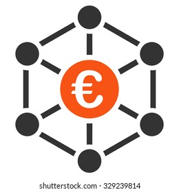 Euro Bank Network vector icon. Style is bicolor flat symbol, orange and gray colors, rounded angles, white background.