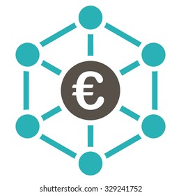 Euro Bank Network vector icon. Style is bicolor flat symbol, grey and cyan colors, rounded angles, white background.