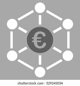 Euro Bank Network vector icon. Style is bicolor flat symbol, dark gray and white colors, rounded angles, silver background.