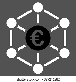 Euro Bank Network vector icon. Style is bicolor flat symbol, black and white colors, rounded angles, gray background.